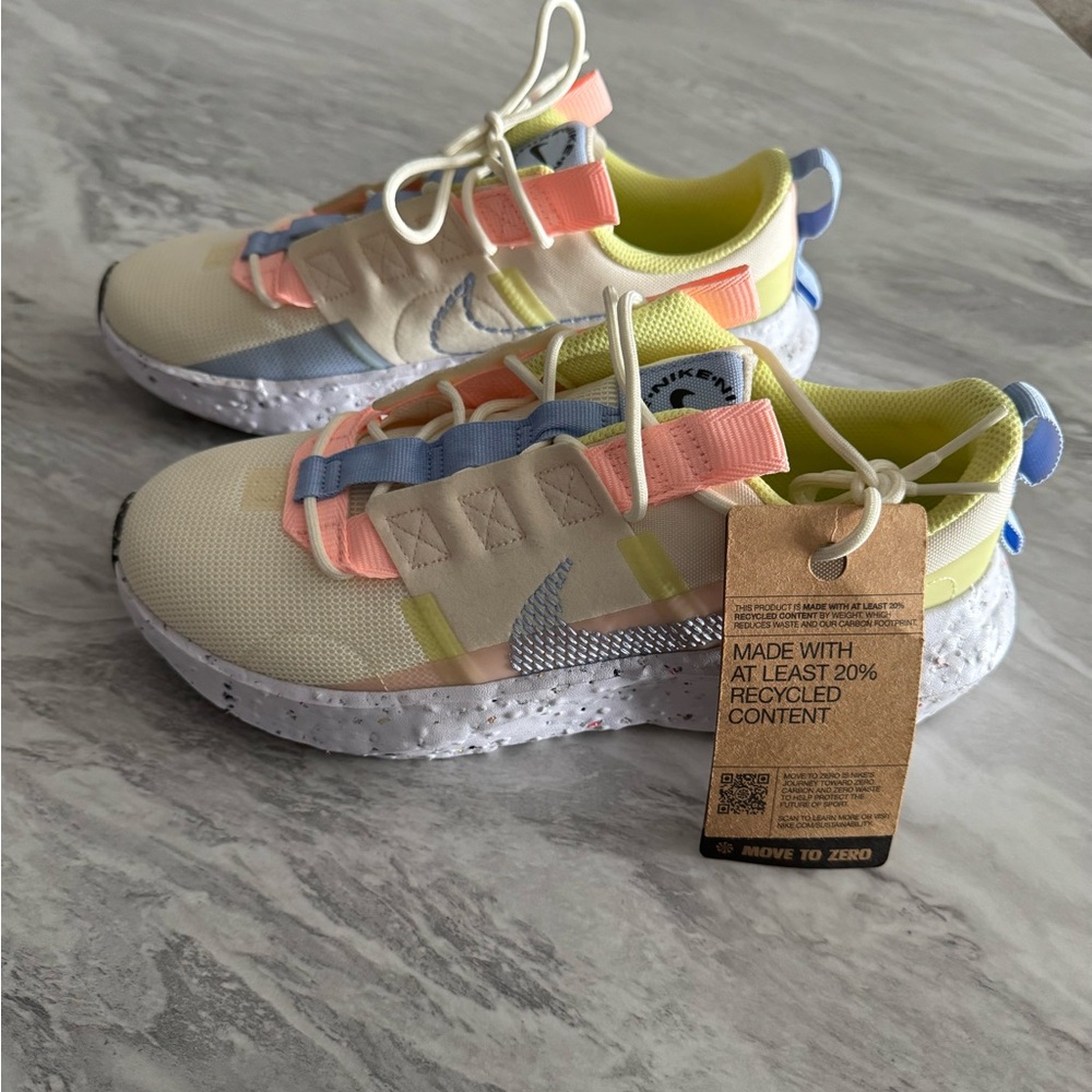 Nike Athletic Shoes in Cream and Pink with Chunky Sole and Colorful Design